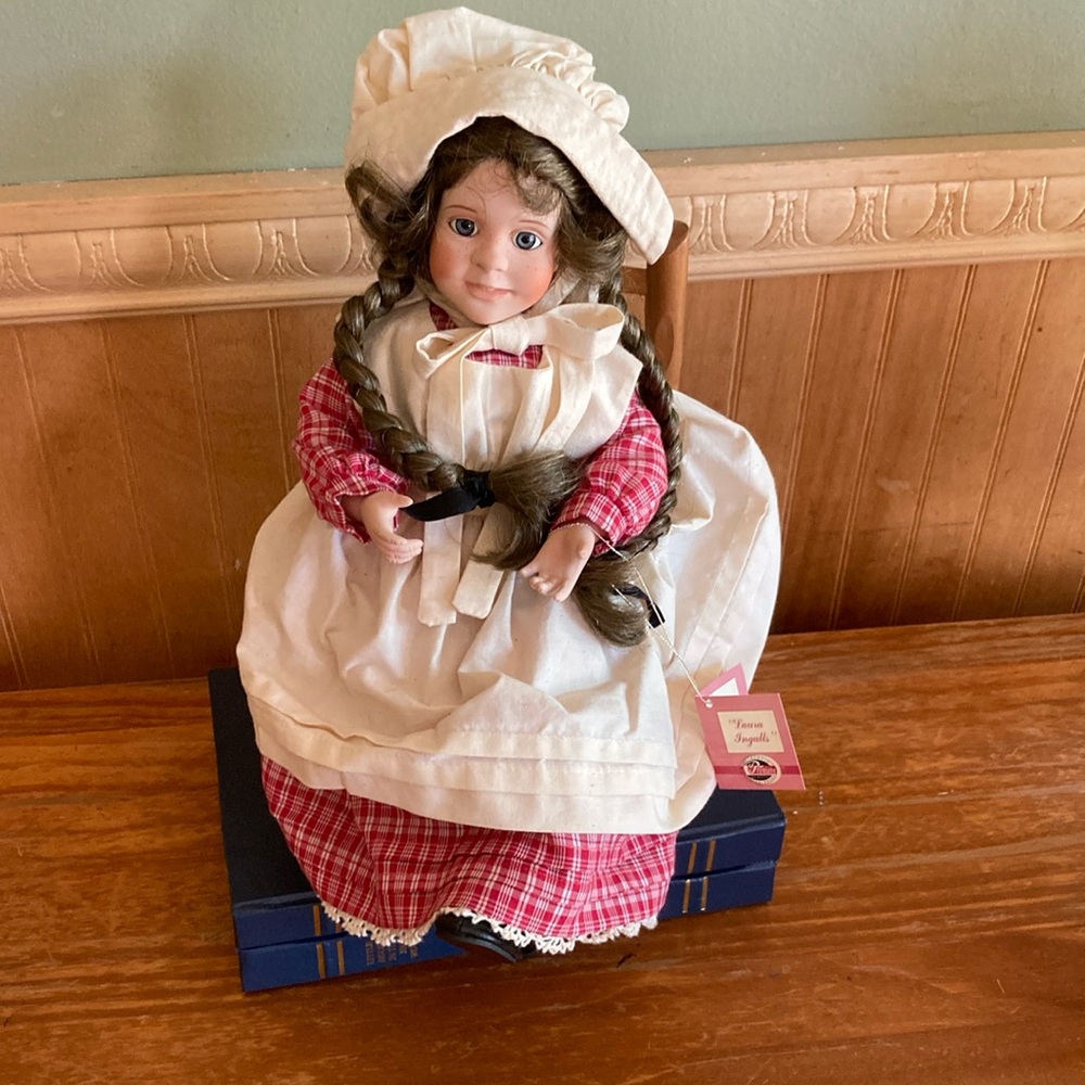 Laura Ingalls Porcelain Doll in Red & White Dress